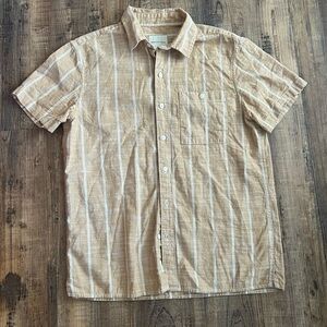 American Eagle Outfitters Tan and White Casual Button Down Shirt